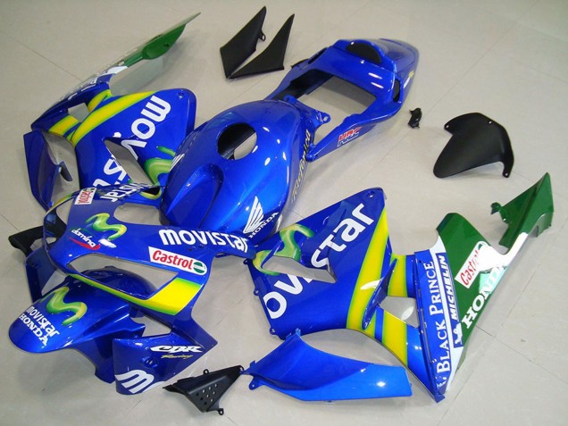 Mejores Carenado Moto Honda CBR600RR 2003-2004 - Azul Amarillo Verde MoviStar