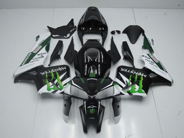 Mejores Carenado Moto Honda CBR600RR 2005-2006 - Negro Brillante Blanco Verde Monstruo