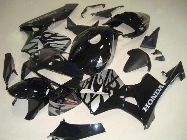 Mejores Carenados Moto Honda CBR600RR 2005-2006 - Negro Brillante Plata Llama