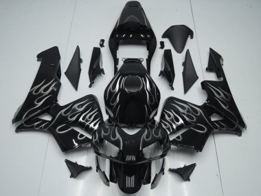 Mejores Carenados Moto Honda CBR600RR 2005-2006 - Negro Brillante Plata Llama