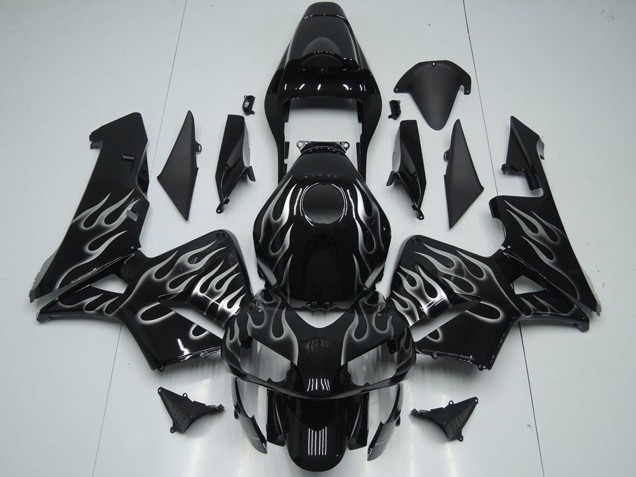 Mejores Carenados Moto Honda CBR600RR 2005-2006 - Negro Brillante Plata Llama