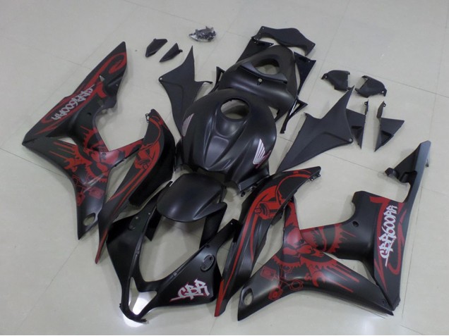 Mejores Carenados Moto Honda CBR600RR 2007-2008 - Negro Mate Rojo Cráneo