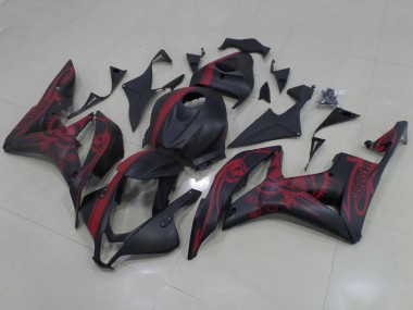 Mejores Carenados Moto Honda CBR600RR 2007-2008 - Negro Mate Rojo Cráneo Raya