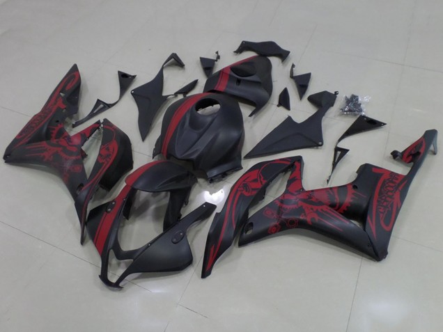 Mejores Carenados Moto Honda CBR600RR 2007-2008 - Negro Mate Rojo Cráneo Raya