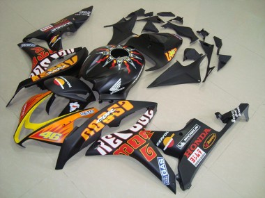 Mejores Carenados Moto Honda CBR600RR 2007-2008 - Negro Mate Naranja Amarillo Rossi 46
