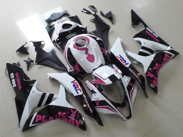 Mejores Carenados Moto Honda CBR600RR 2007-2008 - Blanco Rosa Negro Mate HRC Playboy Durex