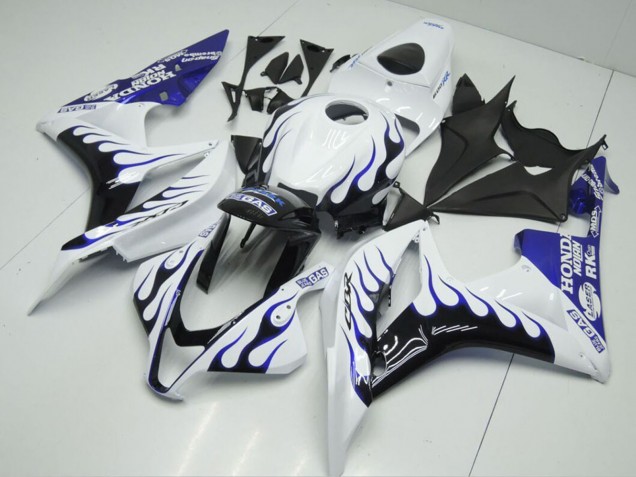 Mejores Carenados Moto Honda CBR600RR 2007-2008 - Blanco Azul Negro Brillante Llama