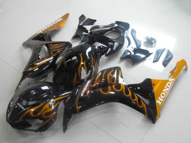 Mejores Carenados Moto Honda CBR1000RR 2006-2007 - Negro Brillante Oro Llama