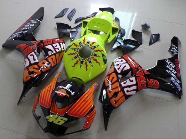 Mejores Carenado Moto Honda CBR1000RR 2006-2007 - Verde Naranja Negro Brillante Rossi 46