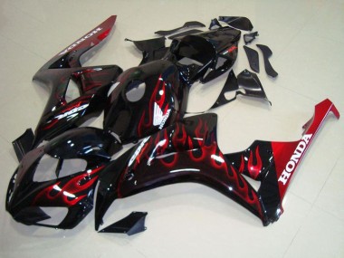 Mejores Kits Carenado Moto Honda CBR1000RR 2006-2007 - Negro Brillante Rojo Llama