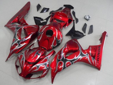 Mejores Carenados Moto Honda CBR1000RR 2006-2007 - Rojo Negro Plata Llama