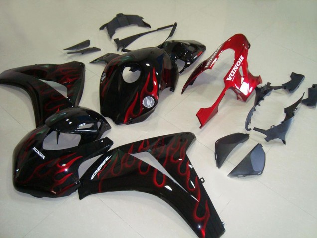 Mejores Carenados Moto Honda CBR1000RR 2008-2011 - Negro Brillante Rojo Llama Carrera