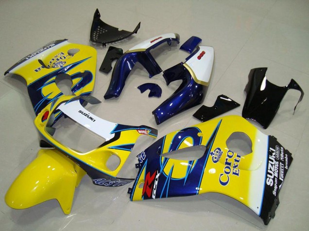 Mejores Carenados Moto Suzuki GSXR 600 1996-2000 - Blanco Amarillo Azul Corona