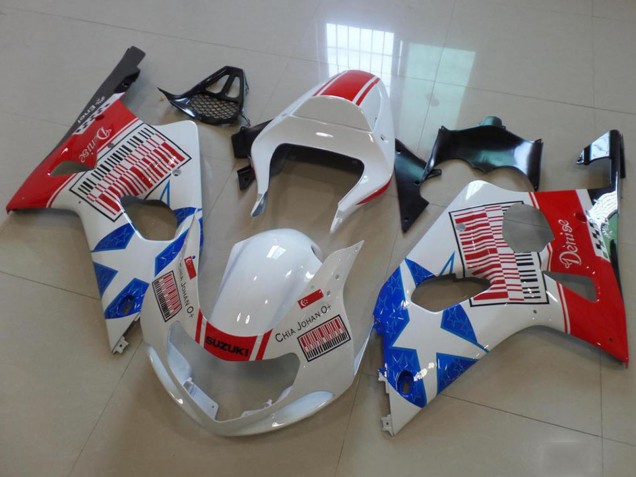 Mejores Carenados Moto Suzuki GSXR 1000 2000-2002 - Blanco Rojo Azul Estrella