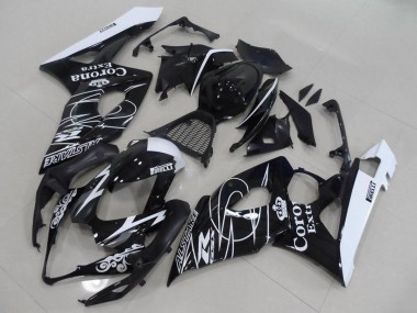 Mejores Carenados Moto Suzuki GSXR 1000 2005-2006 - Negro Brillante Blanco Corona