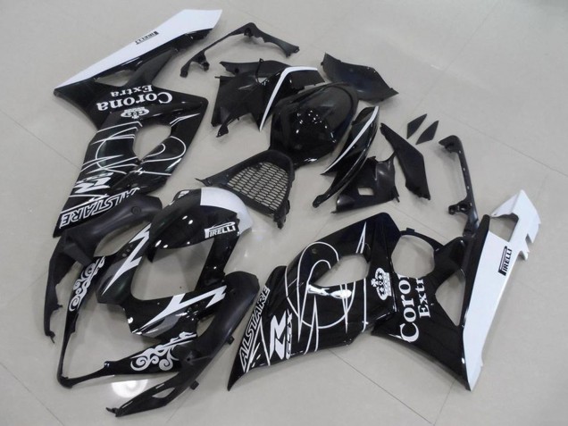 Mejores Carenados Moto Suzuki GSXR 1000 2005-2006 - Negro Brillante Blanco Corona