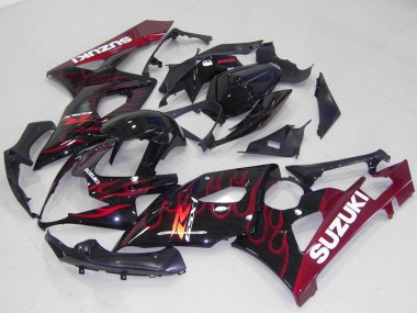 Mejores Carenados Moto Suzuki GSXR 1000 2005-2006 - Negro Brillante Rojo Llama