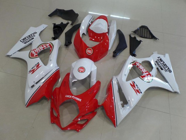 Mejores Carenado Moto Suzuki GSXR 1000 2007-2008 - Blanco Rojo Lucky Strike
