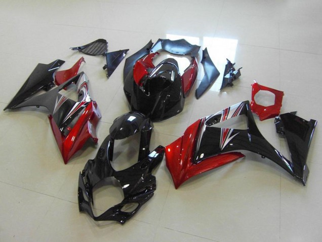 Mejores Carenados Moto Suzuki GSXR 1000 2007-2008 - Rojo Negro Brillante No Calcomanía