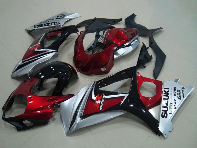 Mejores Carenado Moto Suzuki GSXR 1000 2007-2008 - Rojo Plata Negro Brillante
