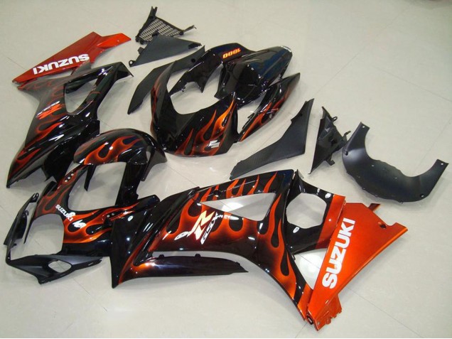 Mejores Carenados Moto Suzuki GSXR 1000 2007-2008 - Negro Brillante Naranja Llama