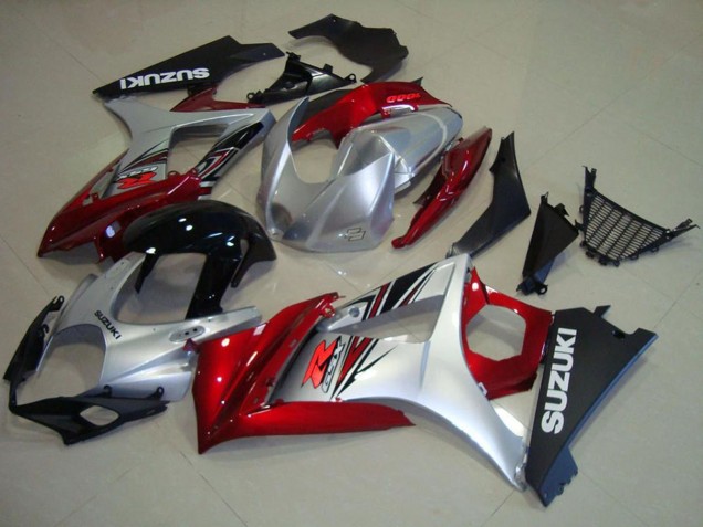 Mejores Carenados Moto Suzuki GSXR 1000 2007-2008 - Rojo Plata Negro Brillante