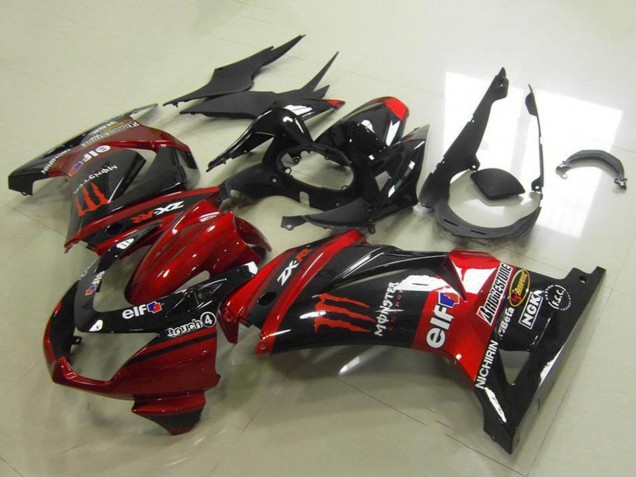 Mejores Carenados Moto Kawasaki ZX250R 2008-2012 - Rojo Caramelo Negro Brillante Elf Touch4 Monstruo