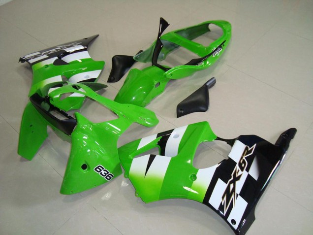 Mejores Carenados Moto Kawasaki ZX6R 2000-2002 - Verde Blanco Negro 636