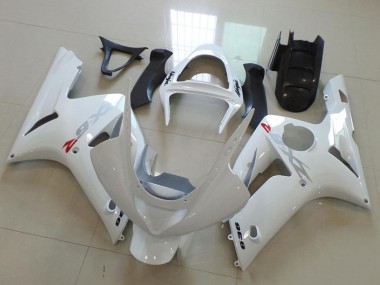 Mejores Carenados Moto Kawasaki ZX6R 2003-2004 - Blanco Plata Calcomanías