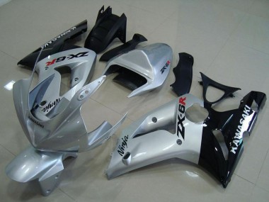 Mejores Carenados Moto Kawasaki ZX6R 2003-2004 - Plata Negro Brillante