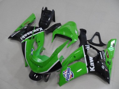 Mejores Carenados Moto Kawasaki ZX6R 2003-2004 - Verde Blanco Negro Fuchs
