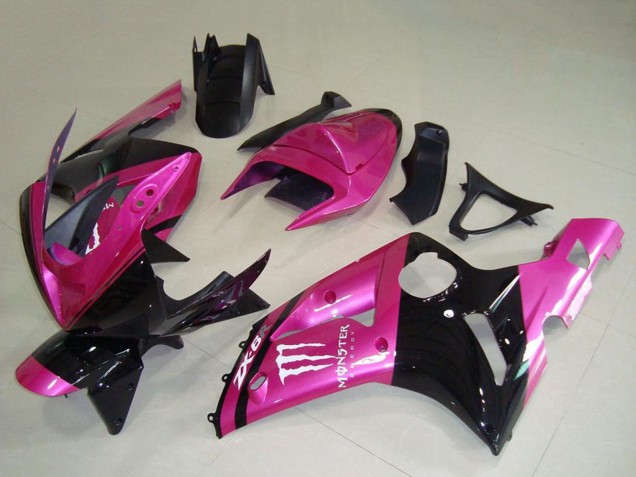 Mejores Carenados Moto Kawasaki ZX6R 2003-2004 - Rosa Negro Blanco Monstruo