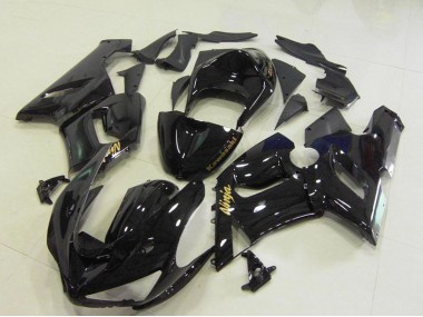 Mejores Carenados Moto Kawasaki ZX6R 2005-2006 - Negro Brillante Oro Calcomanías