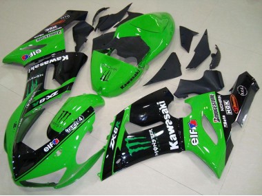 Mejores Carenados Moto Kawasaki ZX6R 2005-2006 - Verde Negro Brillante Elf Monstruo