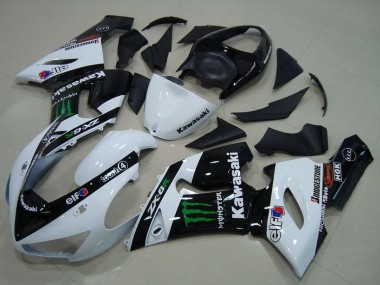 Mejores Carenados Moto Kawasaki ZX6R 2005-2006 - Blanco Negro Brillante Verde Monstruo
