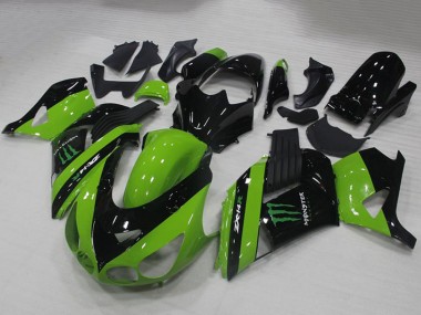 Mejores Carenados Moto Kawasaki ZX14R ZZR1400 2006-2011 - Verde Negro Brillante Monstruo