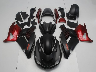 Mejores Carenados Moto Kawasaki ZX14R ZZR1400 2006-2011 - Negro Mate Rojo Ninja