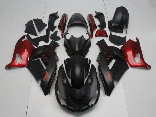 Mejores Carenados Moto Kawasaki ZX14R ZZR1400 2006-2011 - Negro Mate Rojo Ninja