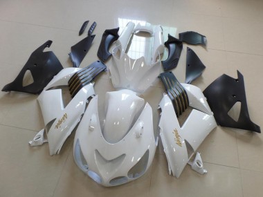 Mejores Carenados Moto Kawasaki ZX14R ZZR1400 2006-2011 - Blanco Negro Mate Oro Ninja