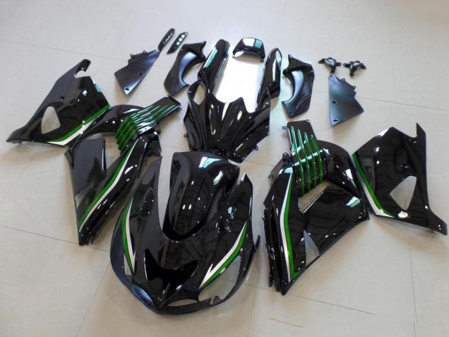 Mejores Carenados Moto Kawasaki ZX14R ZZR1400 2006-2011 - Negro Brillante Verde Línea