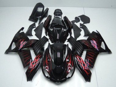 Mejores Carenados Moto Kawasaki ZX14R ZZR1400 2006-2011 - Negro Brillante Rojo Llama