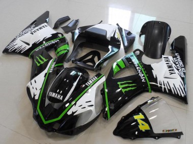 Mejores Carenados Moto Yamaha YZF R1 2000-2001 - Negro Brillante Blanco Verde Monstruo