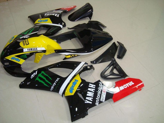 Mejores Carenados Moto Yamaha YZF R1 2000-2001 - Negro Brillante Amarillo Blanco Rojo Monstruo Motul