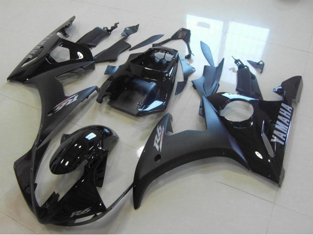 Mejores Carenados Moto Yamaha YZF R6 2003-2004 - Negro Brillante Negro Mate Plata Calcomanías