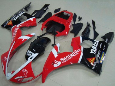 Mejores Carenados Moto Yamaha YZF R6 2003-2004 - Rojo Blanco Negro Brillante Santander Motul
