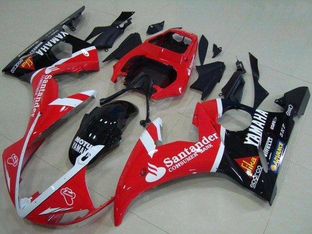 Mejores Carenados Moto Yamaha YZF R6 2003-2004 - Rojo Blanco Negro Brillante Santander Motul