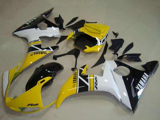 Mejores Carenados Moto Yamaha YZF R6 2003-2004 - Amarillo Blanco Negro Brillante Anniversary