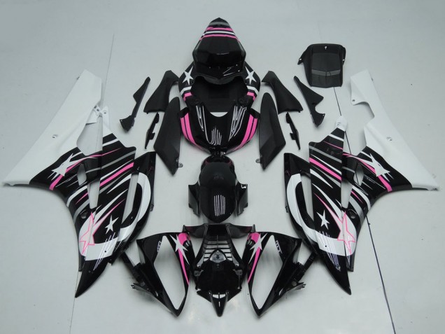 Mejores Carenados Moto Yamaha YZF R6 2006-2007 - Blanco Negro Brillante Rosa Estrella Llama