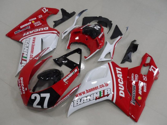 Mejores Carenados Moto Ducati 1098 2007-2014 - Blanco Rojo Negro Brillante Banner 27