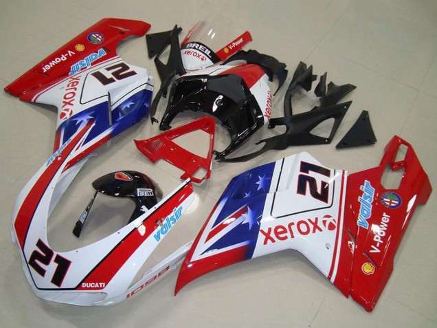 Mejores Carenados Moto Ducati 1098 2007-2014 - Blanco Rojo Azul Negro Brillante Valsir Xerox 21